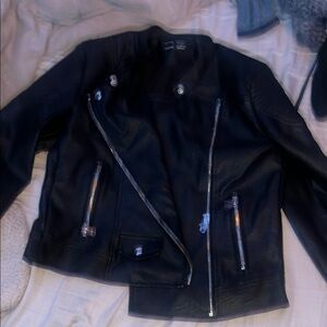 SHEIN Black Leather Moto Jacket Asymmetrical Zipper